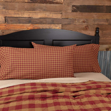 Burgundy Check King Pillow Case Set of 2 21x40 VHC Brands - The Fox Decor